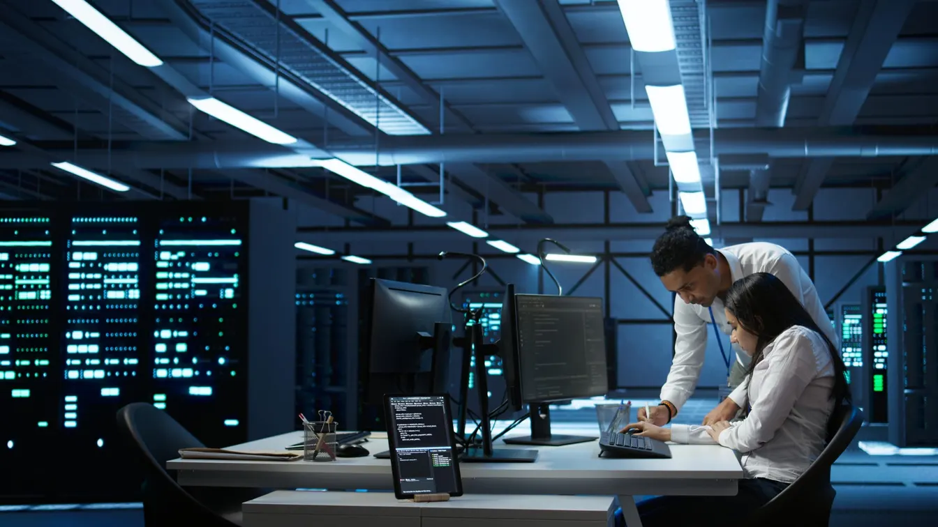 IT professionals working in a data center