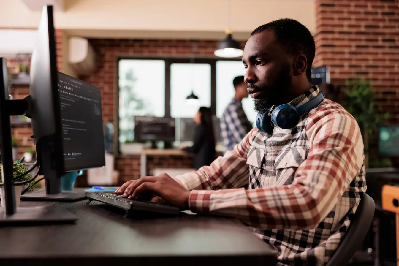 man working on a laptop