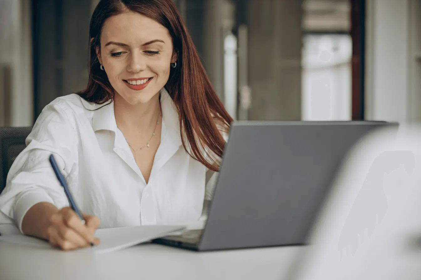 Woman working on her laptop